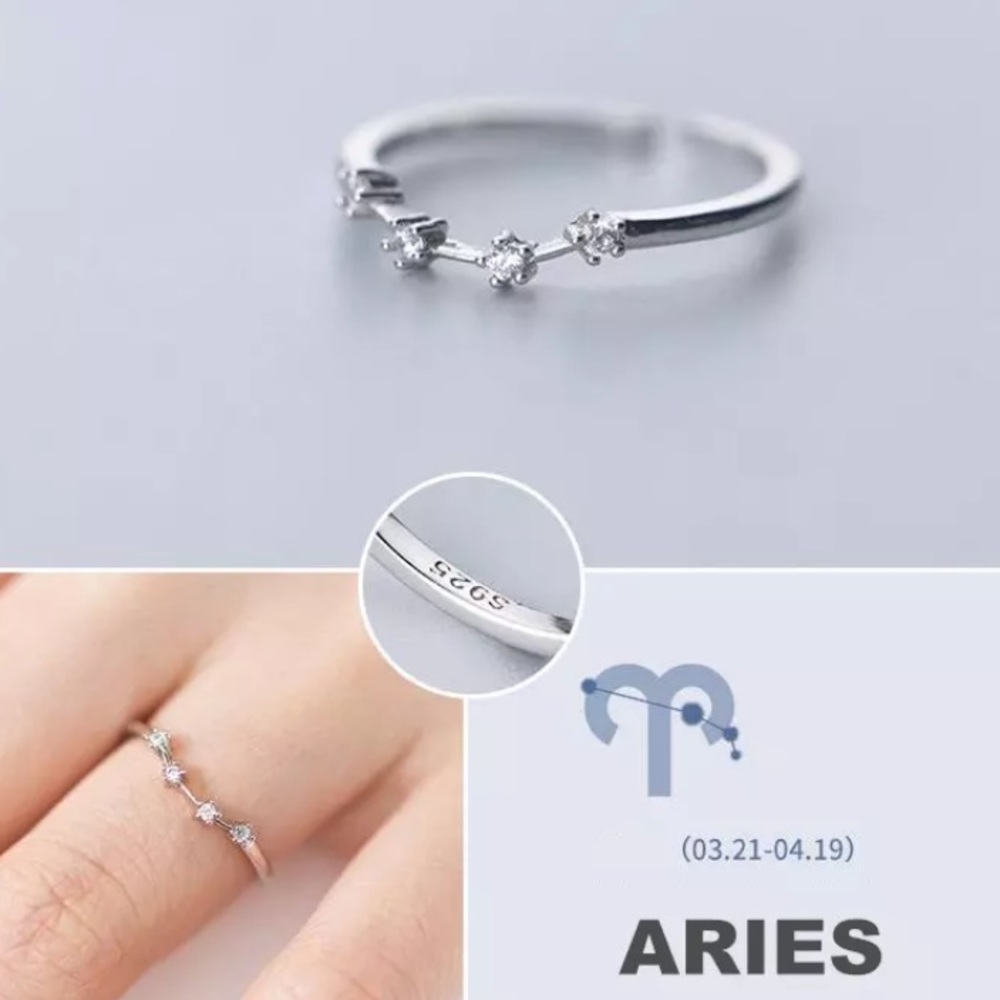 New Aries Constellation Sterling Silver 925 Adjustable Ring